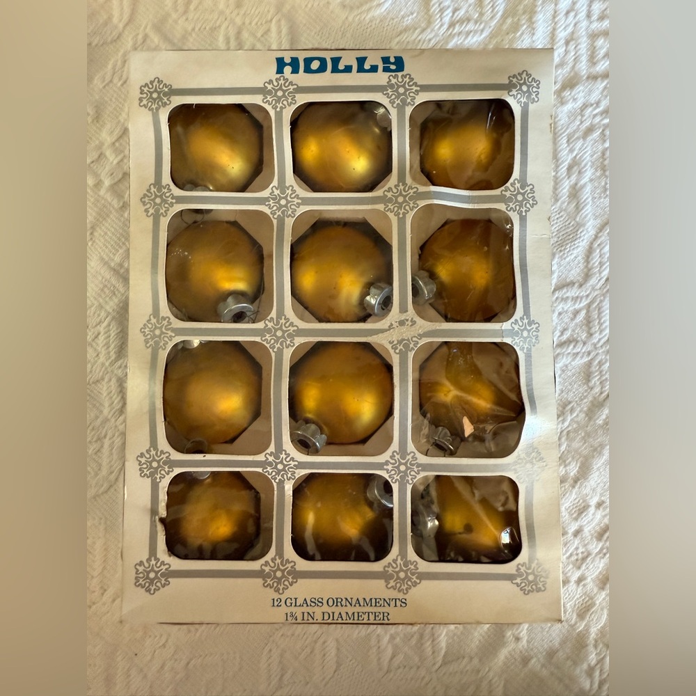 Holly Gold Glass Holiday Ornament Set